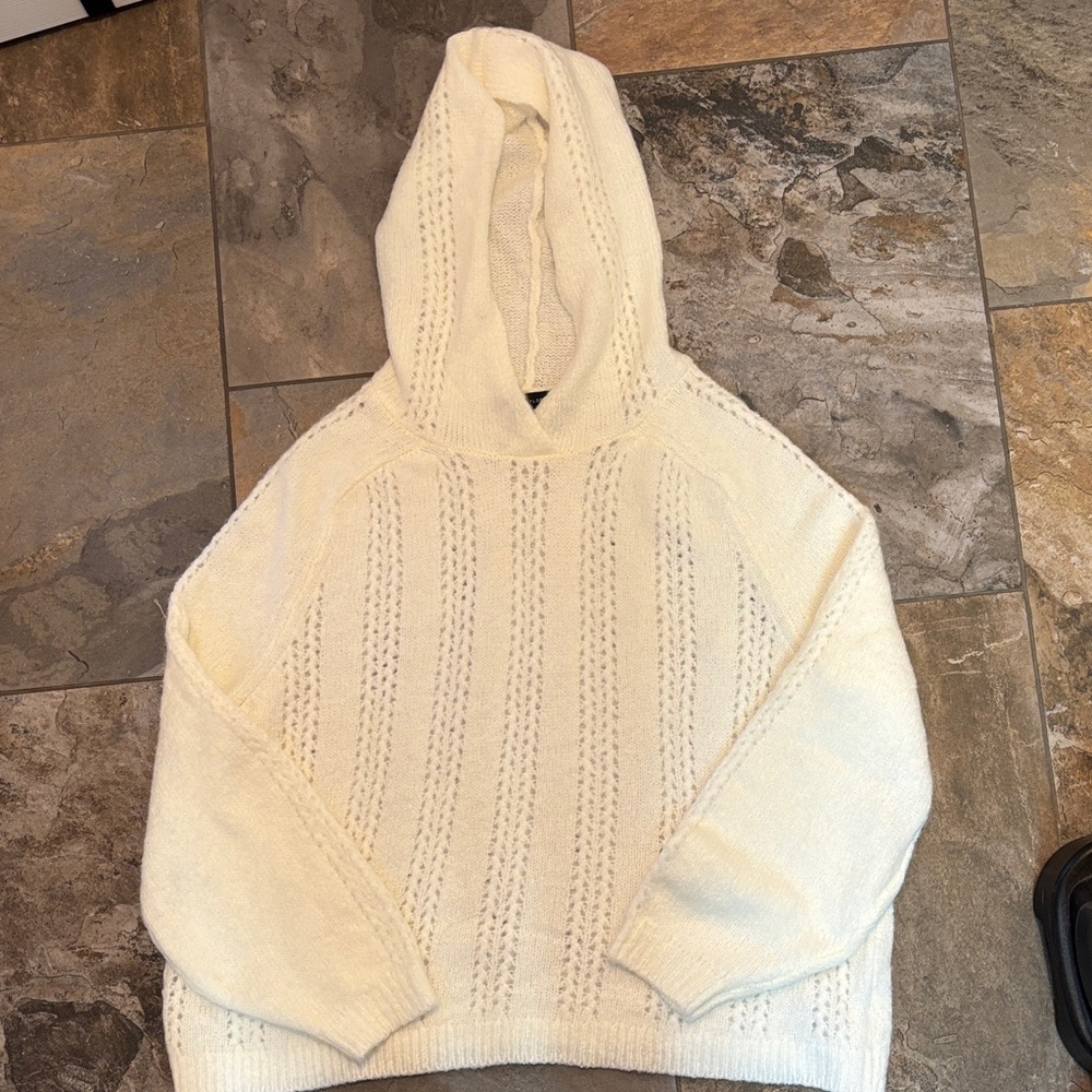 Ann Taylor Ivory Knit Hooded Sweater